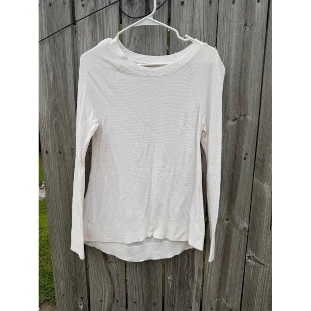 Minimalist LOFT Outlet Sweater XS White Textured Raglan Long Sleeve Crewneck
